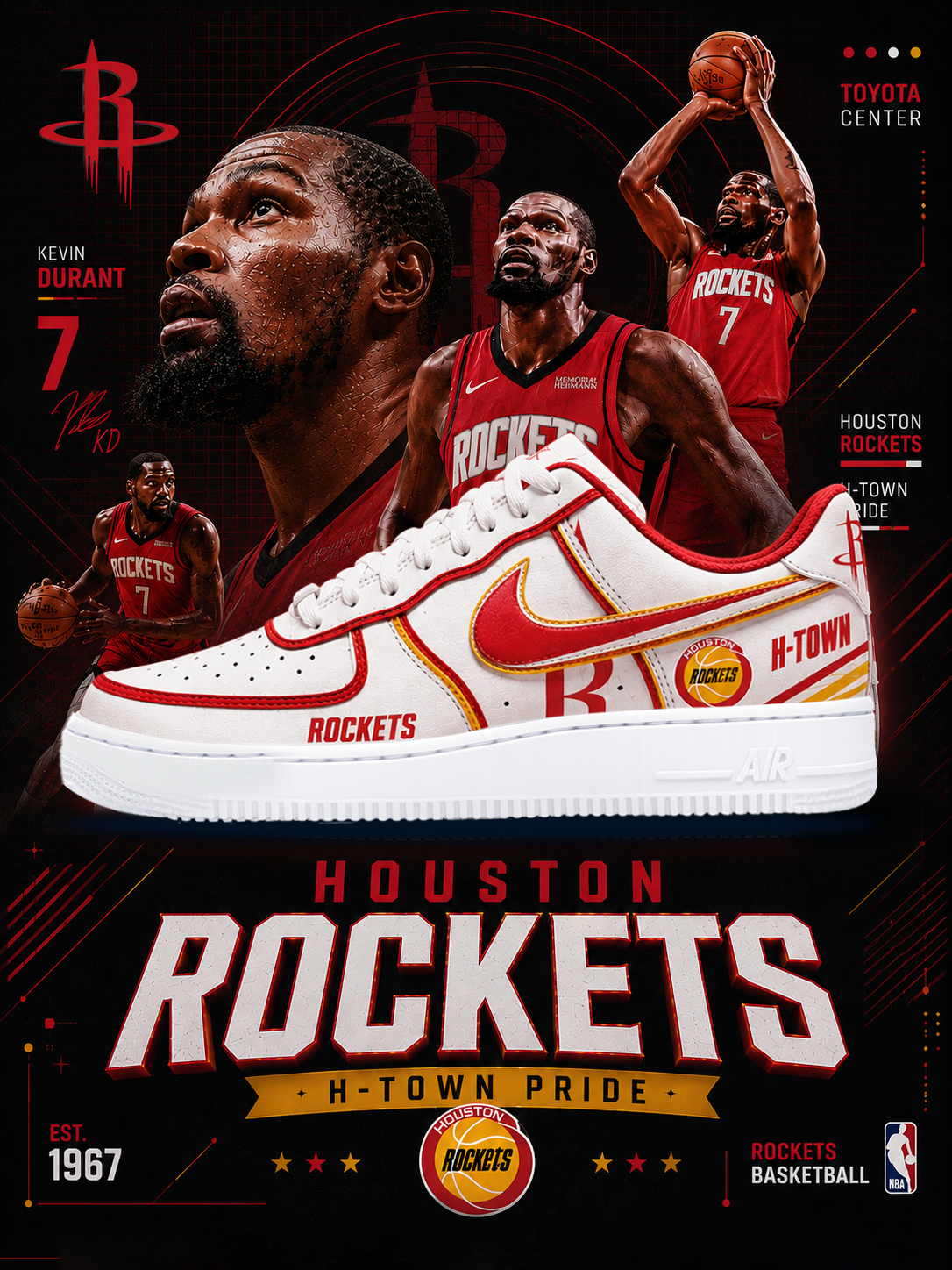 Rockets Basketball New Ver 1 Custom Air-Style Sneakers