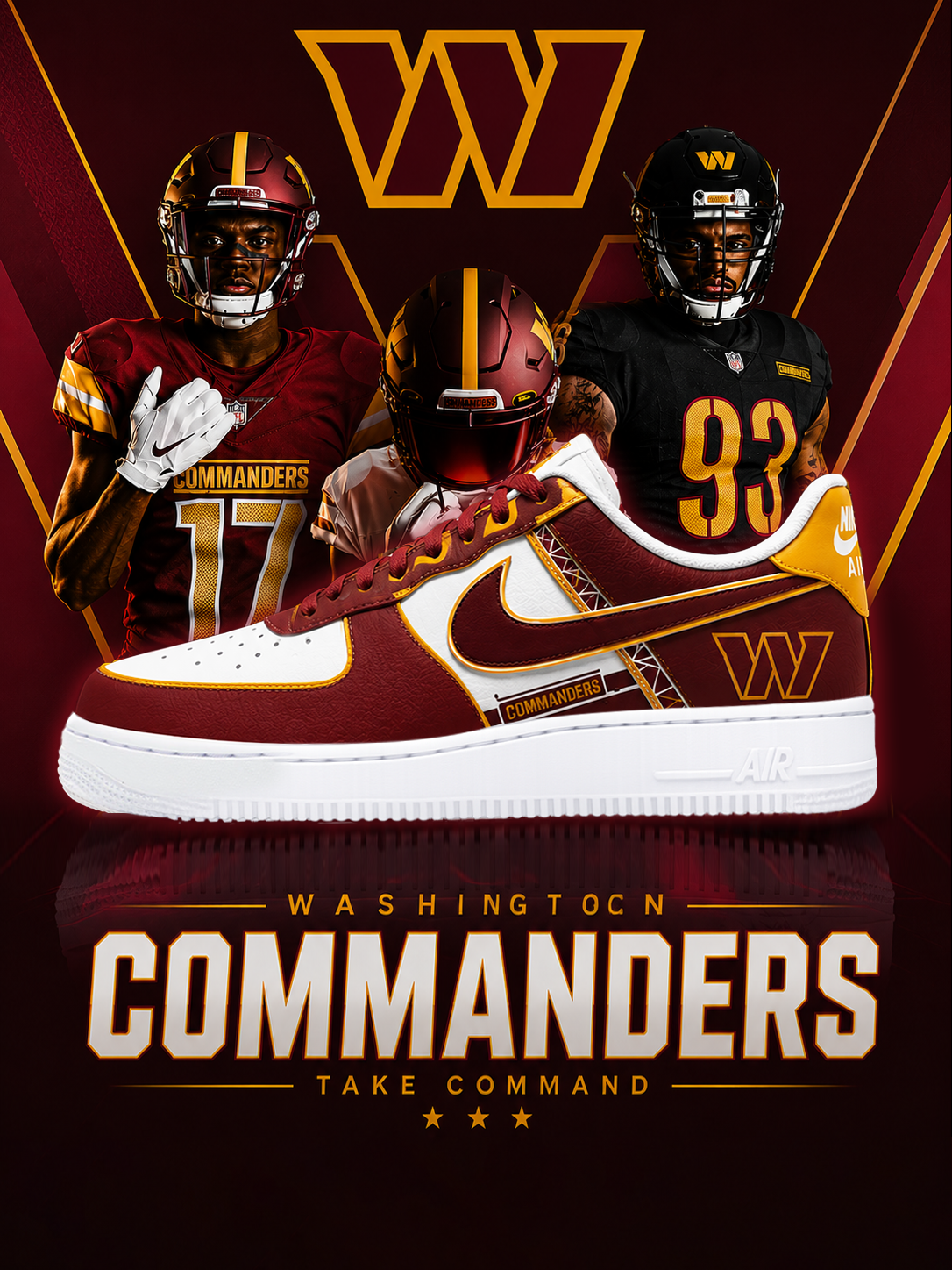 Commanders Football Custom Air-Style Sneakers New
