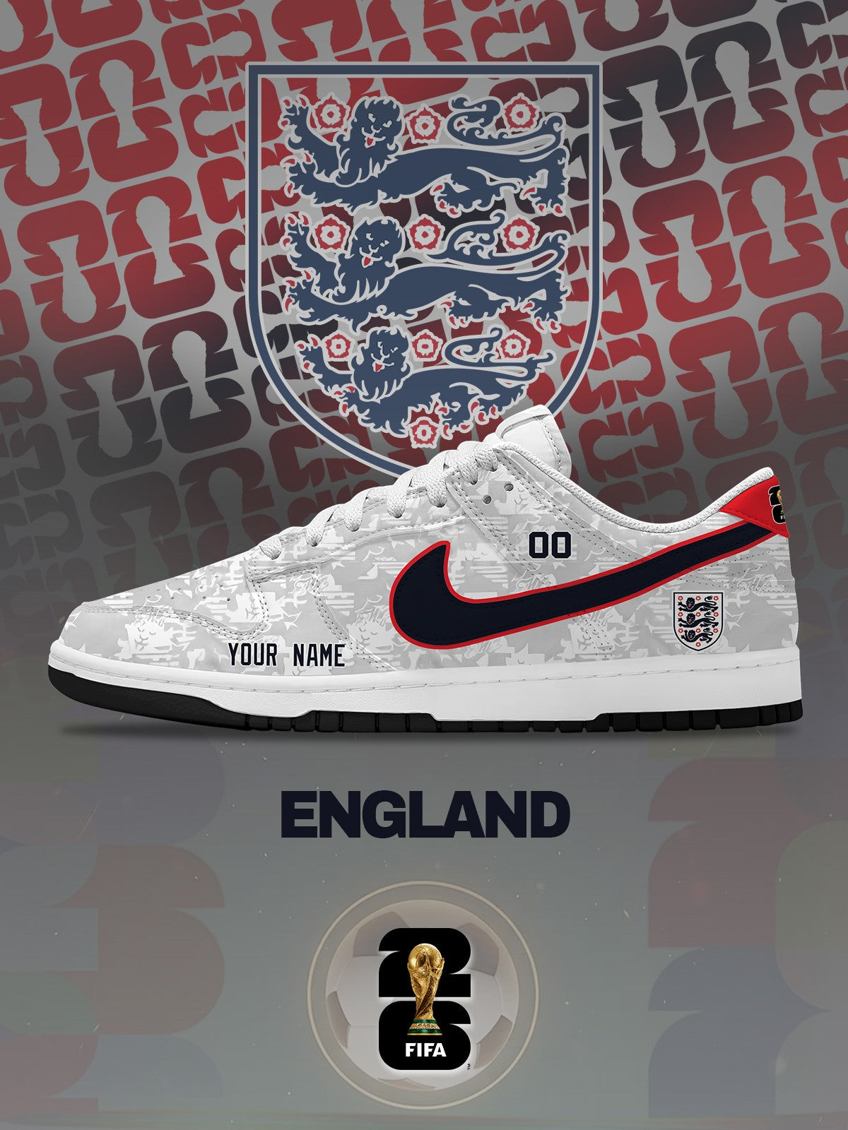 World Cup 2026 England V.1 Custom SB-Style Sneakers