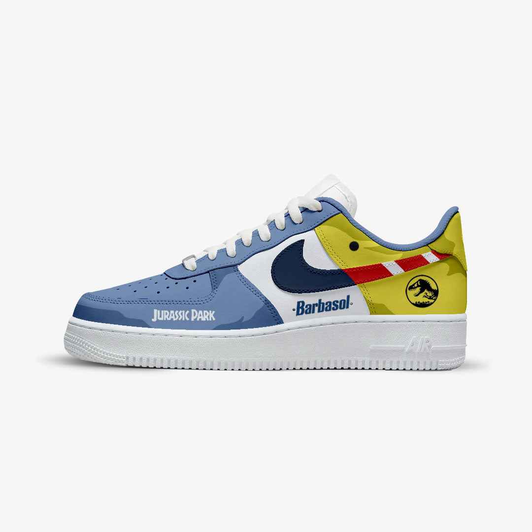 NIKE AIR FORCE CUSTOM PAINT JURASSIC PARK DENNIS NEDRY'S BARBASOL