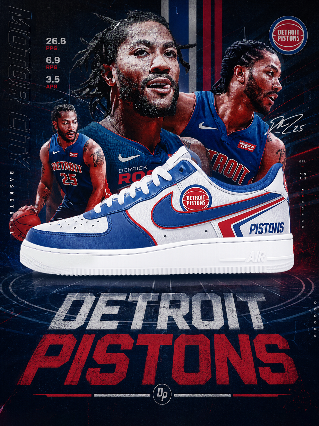 Pistons Basketball New Ver 1 Custom Air-Style Sneakers