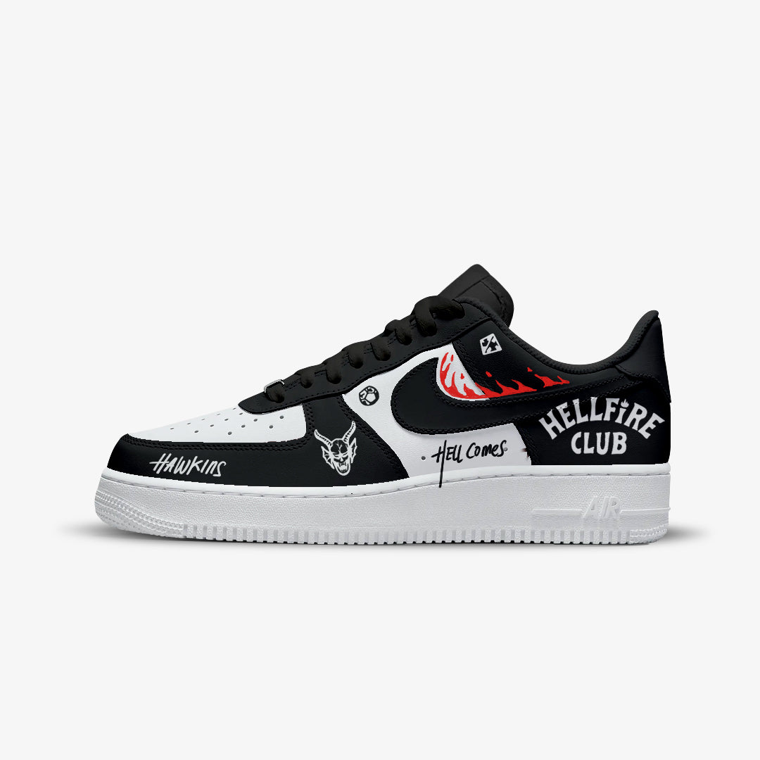 CUSTOM SNEAKERS STRANGERS THINGS HELLFIRE CLUB AF1
