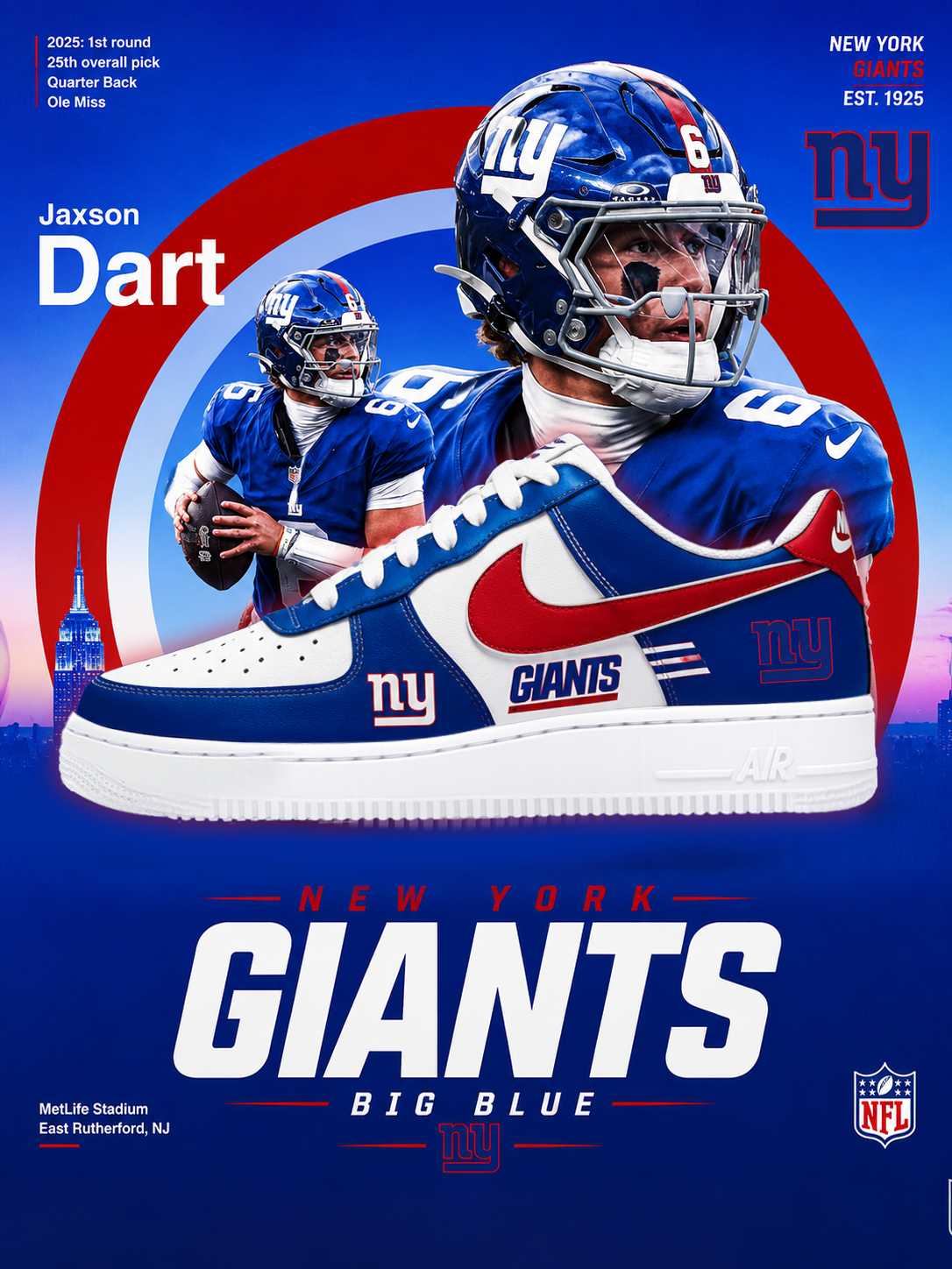 Giants Football Custom Air-Style Sneakers