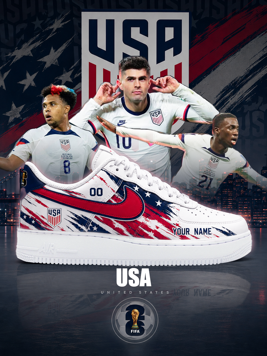 World Cup 2026 USA AF1 Custom Sneakers